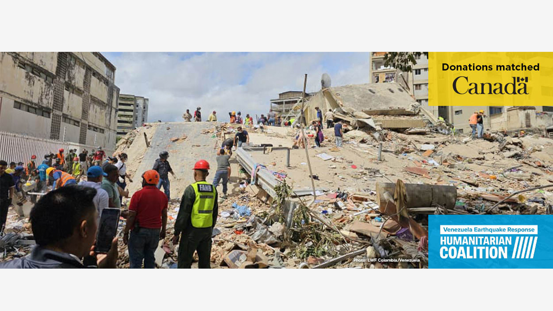 People surveying the rubble following the earthquake in Venezuela